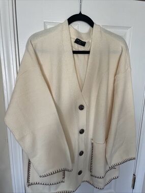 Lane Bryant Cream Knit Cardigan with Black Trim size 22/24